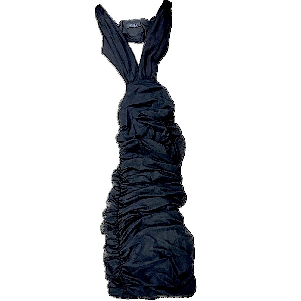 AKIRA *EUC* Black Ruched Backless Cutout Bodycon Maxi Dress Summer Night Out | L
